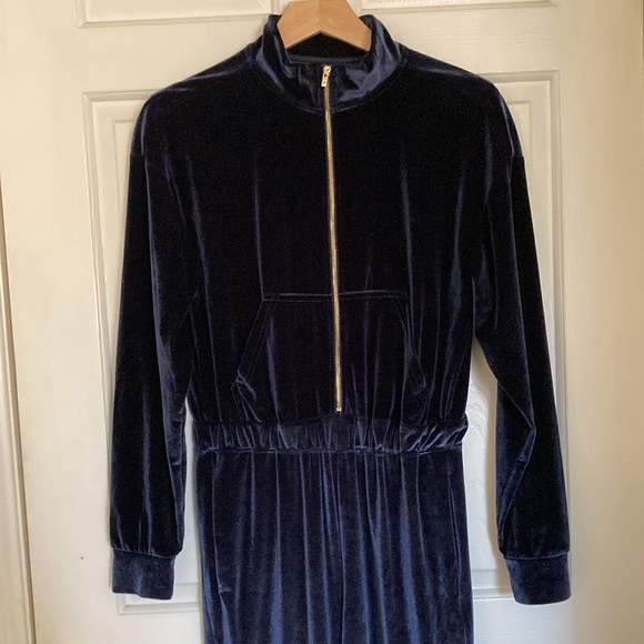 Fabletics Velour Zip-up Wide Leg Onesie Jumpsuit Blue Medium - Picture 16 of 16